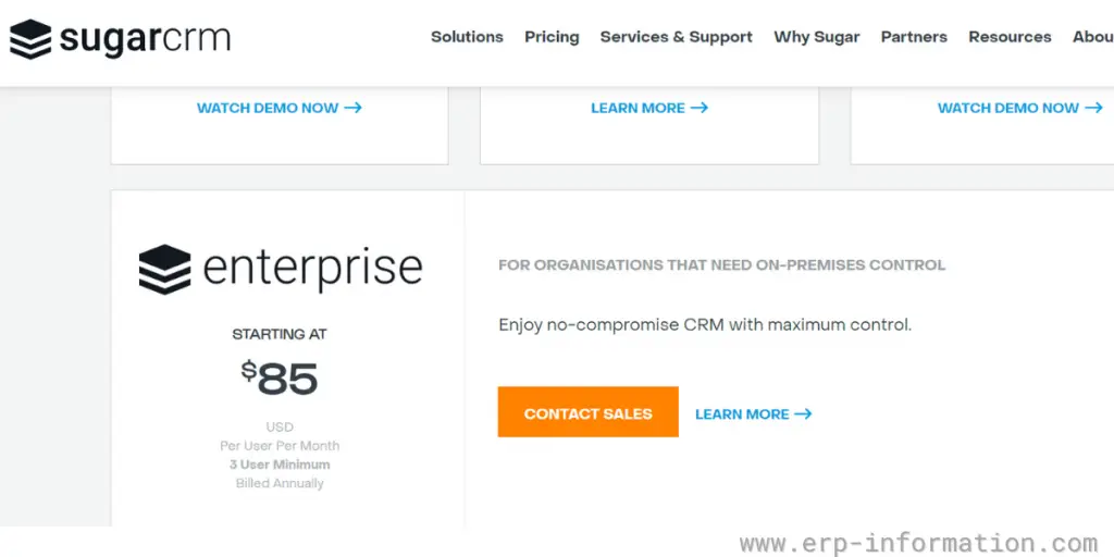 Enterprise pricing of SugarCRM