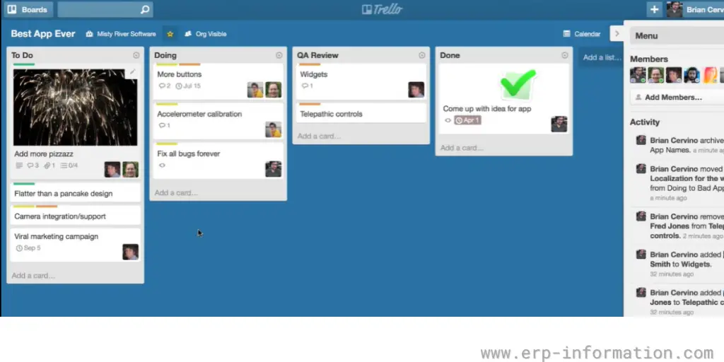 Demo page of Trello