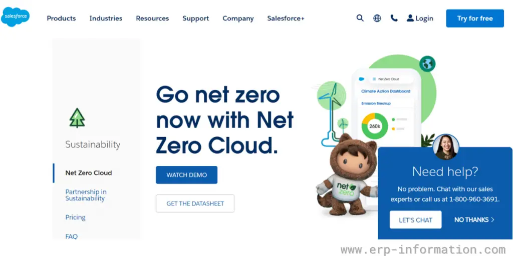 Webpage of Net Zero cloud by Salesforce