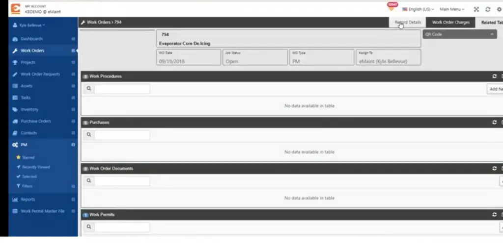 Work Order of eMaint