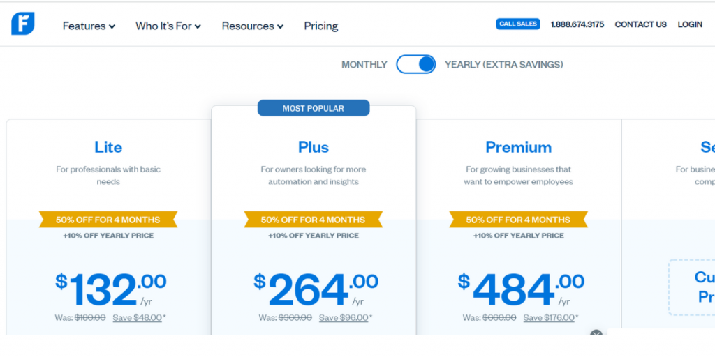 Yearly Pricing Sheet of Freshbook 