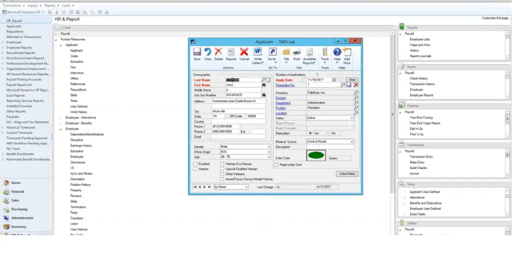 HR and Payroll of Microsoft Dynamic GP