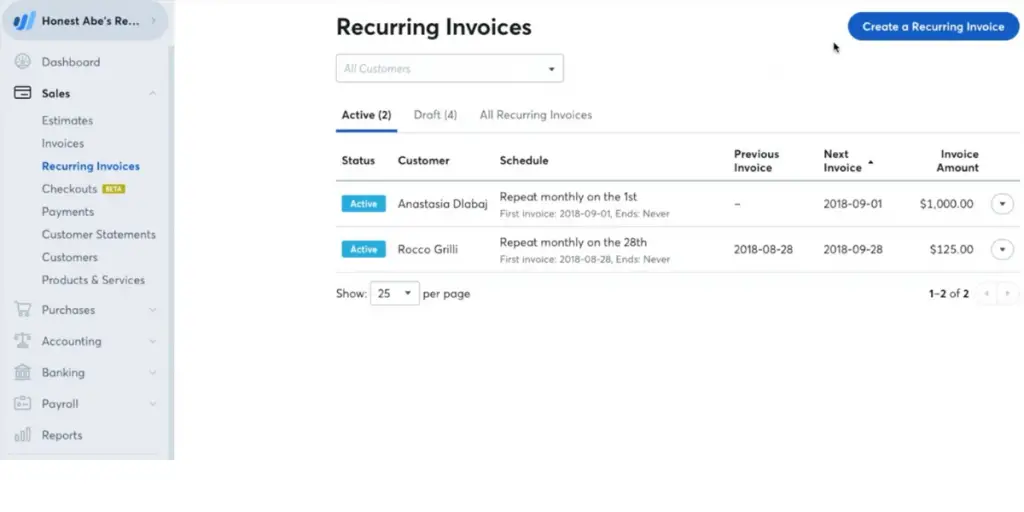 Invoice Page of Wave