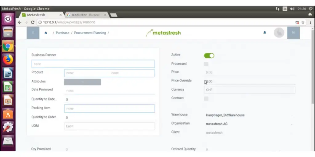 Procurement Planning of Metasfresh