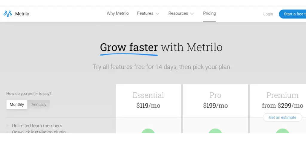 Pricing of Metrilo