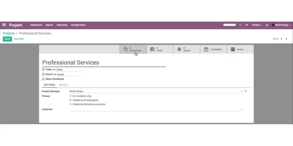 Project Module of Odoo ERP