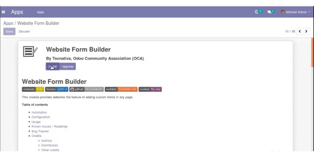 Website Builder of Odoo