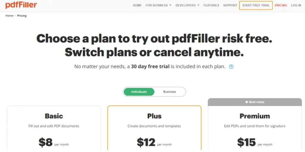 PDFfiller Pricing