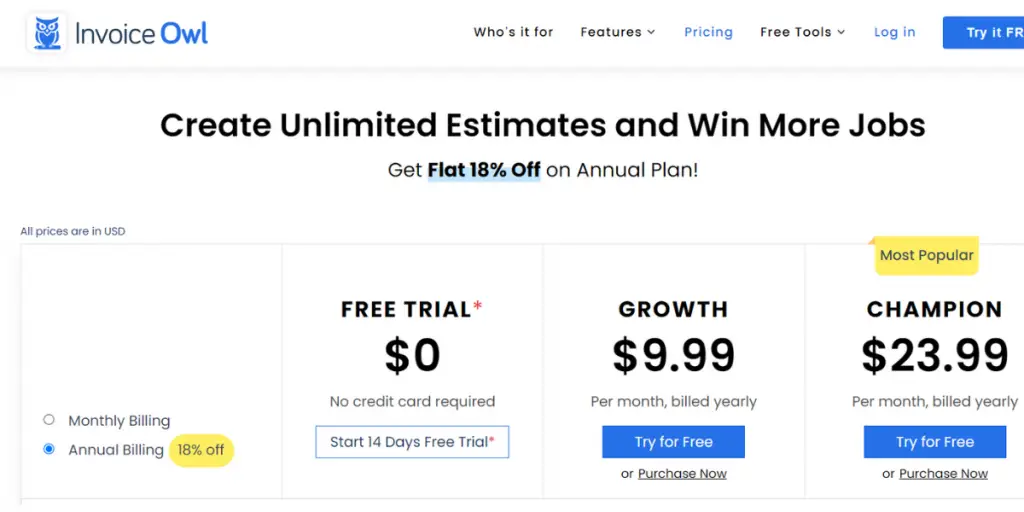 Pricing of Invoiceowl