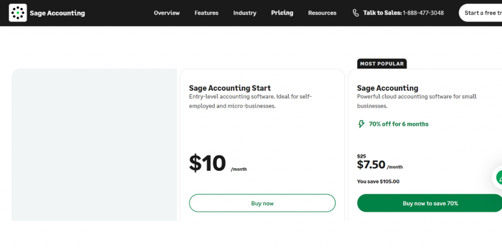 Price Sheet of Sage Accounting