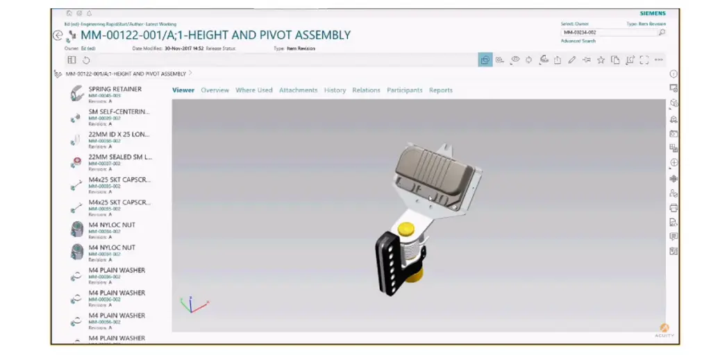 Height and Pivot Assembly of Siemens