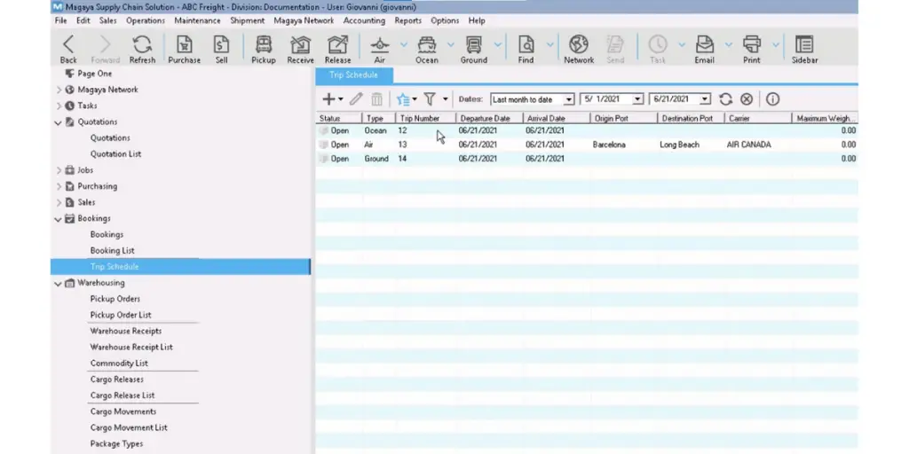 Trap Schedule Supply Chain Solution of Magaya