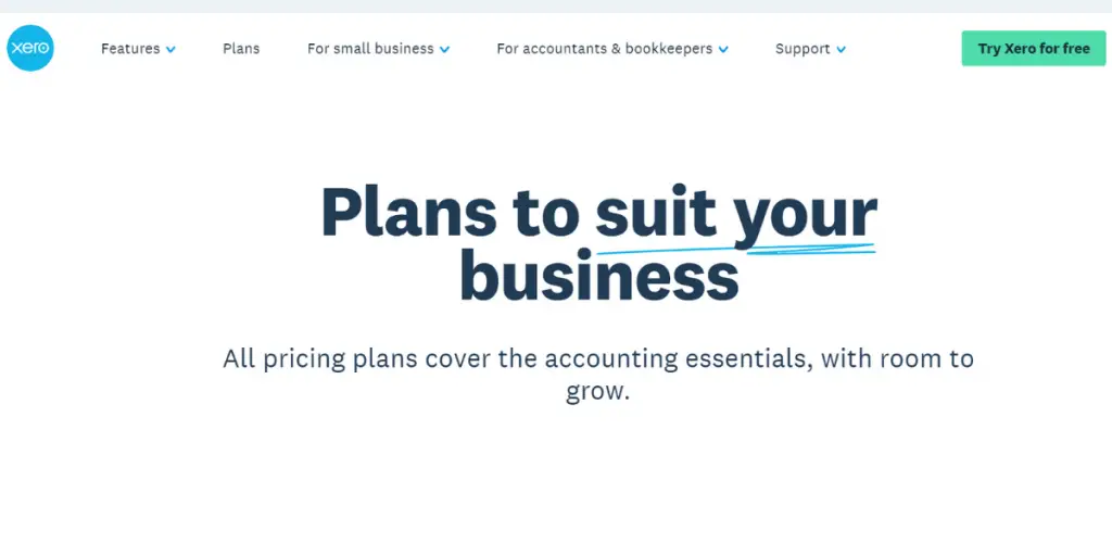 Webpage of Xero