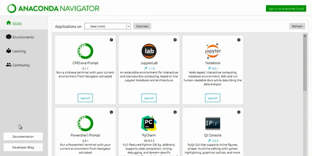 Applications page of Anaconda