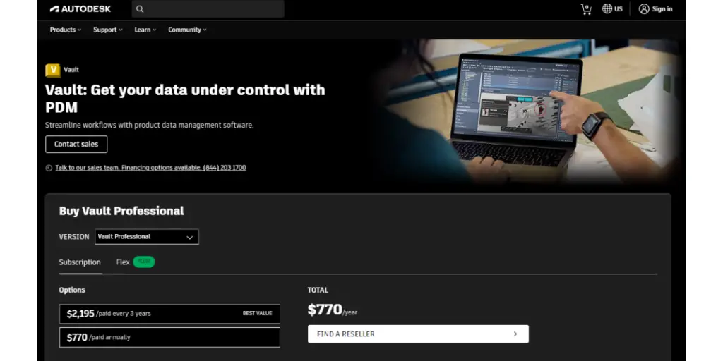 Pricing Sheet of Autodesk Vault