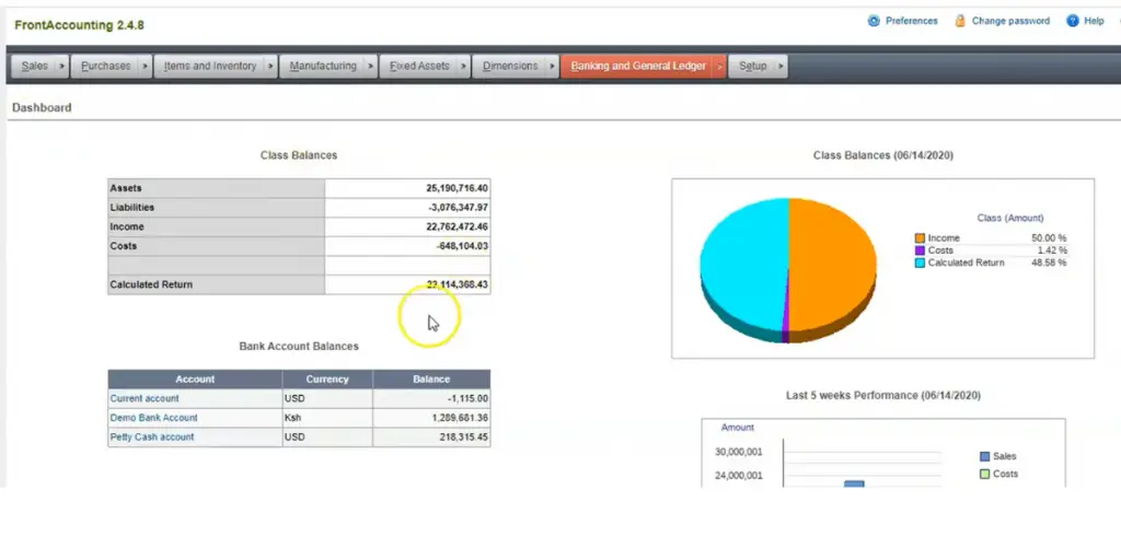 Banking and General Ledger of FrontAccounting