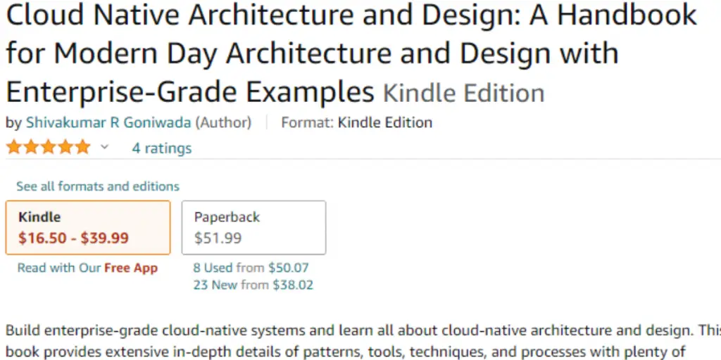 Price Sheet of Cloud Native Architecture and Design