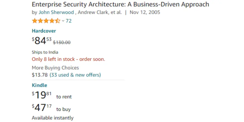 Price sheet of Enterprise Security Architecture