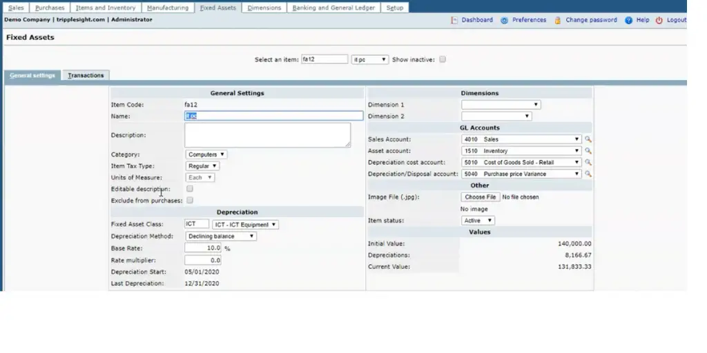 Fixed Asset of FrontAccounting