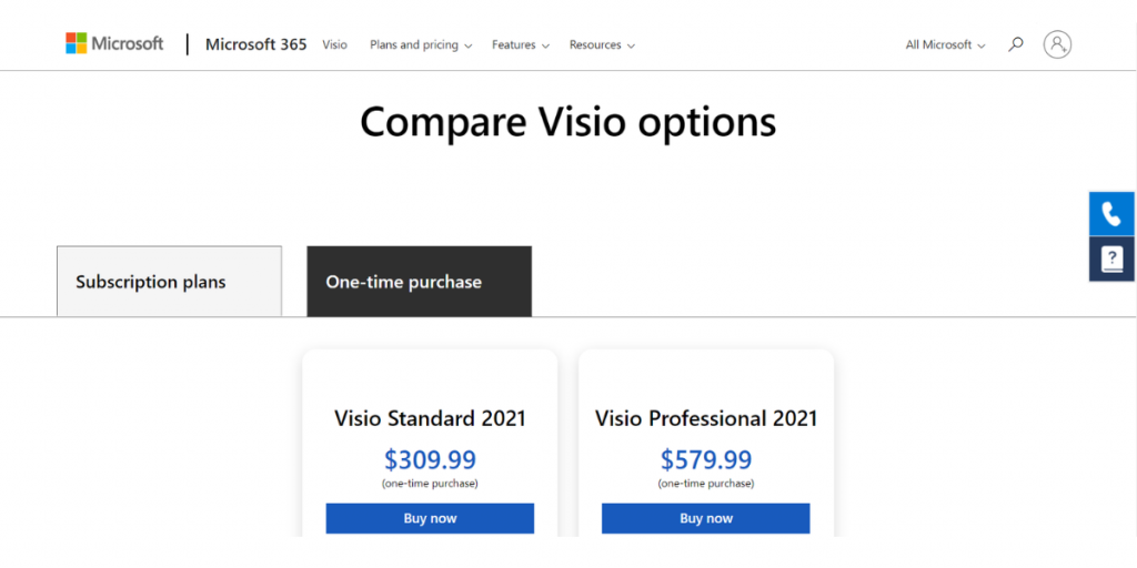 Pricing Sheet for Microsoft Visio