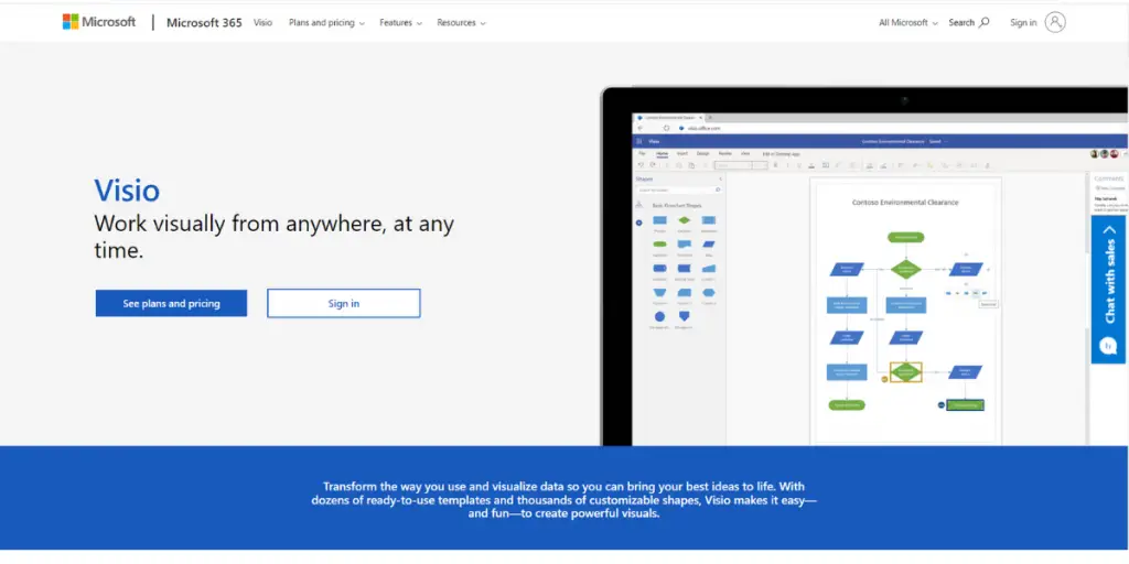 Webpage of Microsoft Visio