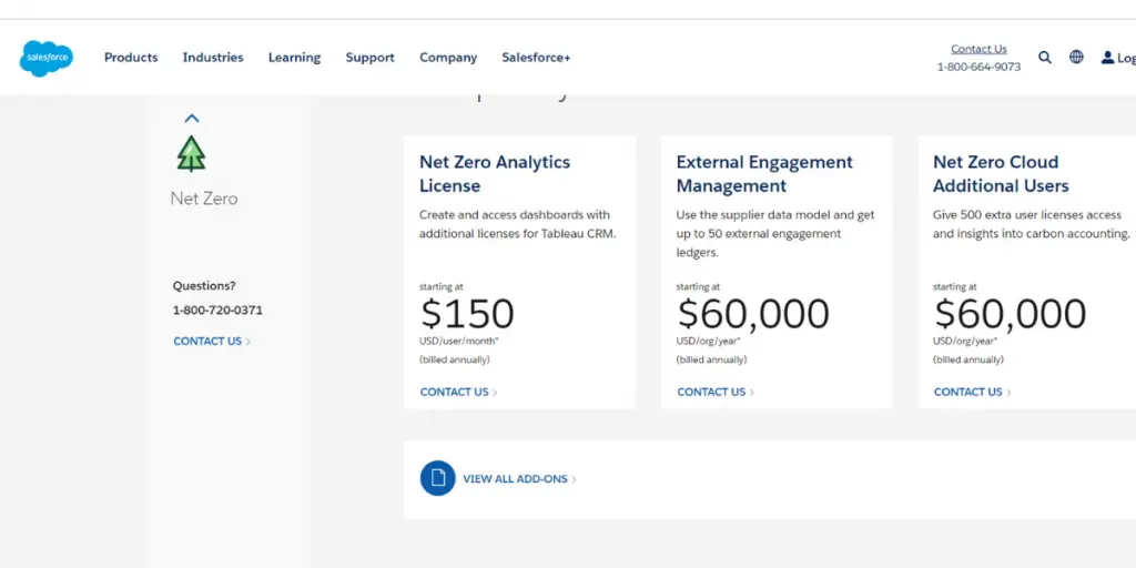 Net Zero Cloud Salesforce Price Sheet