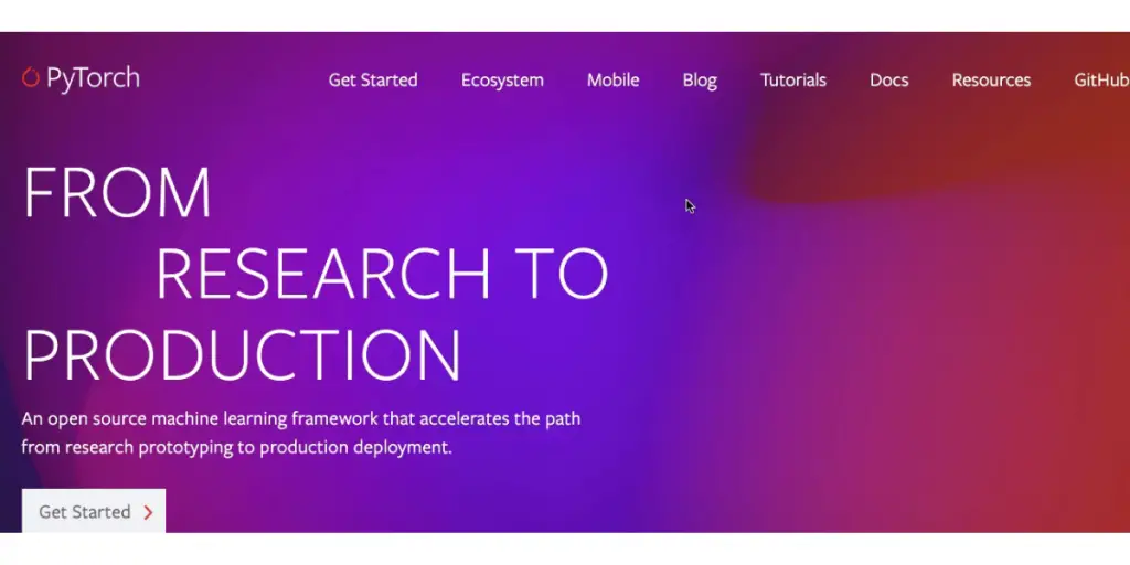 Webpage of PyTorch