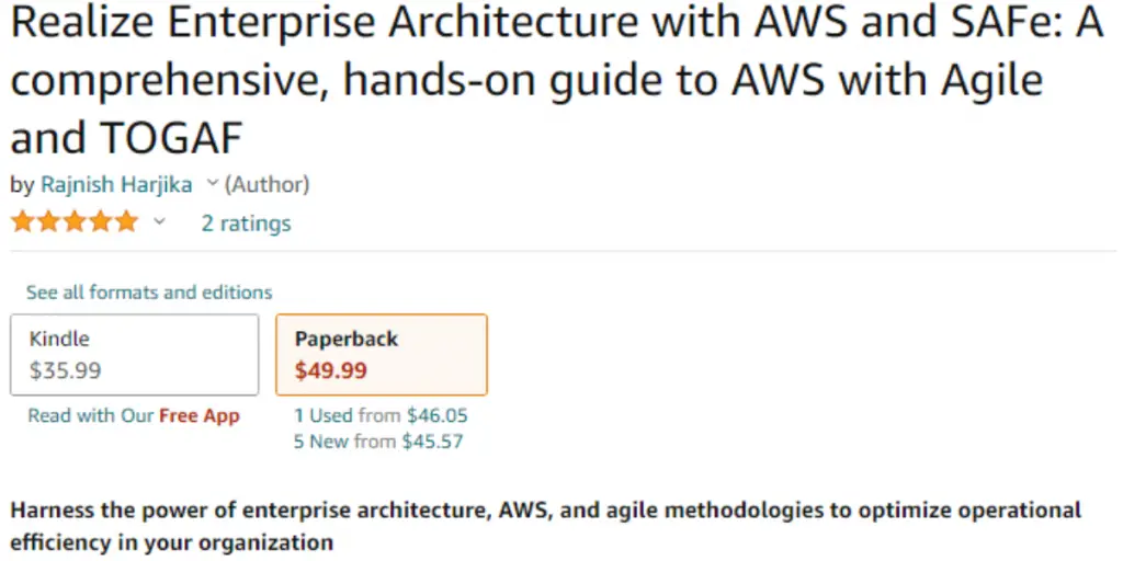 Price Sheet of Realize Enterprise Architecture with AWS and SAFE