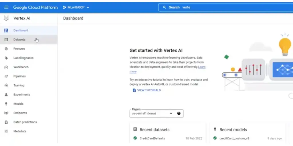 Dashboard of Vertex AI