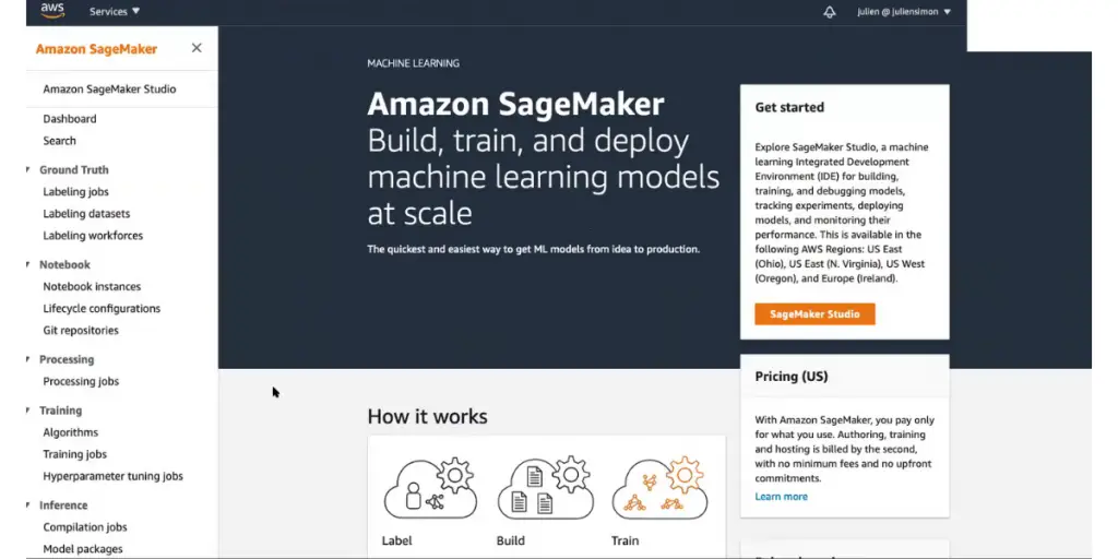 Overview Services page of Amazon Sagemaker