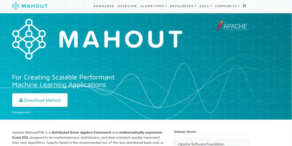 Webpage of Mahout