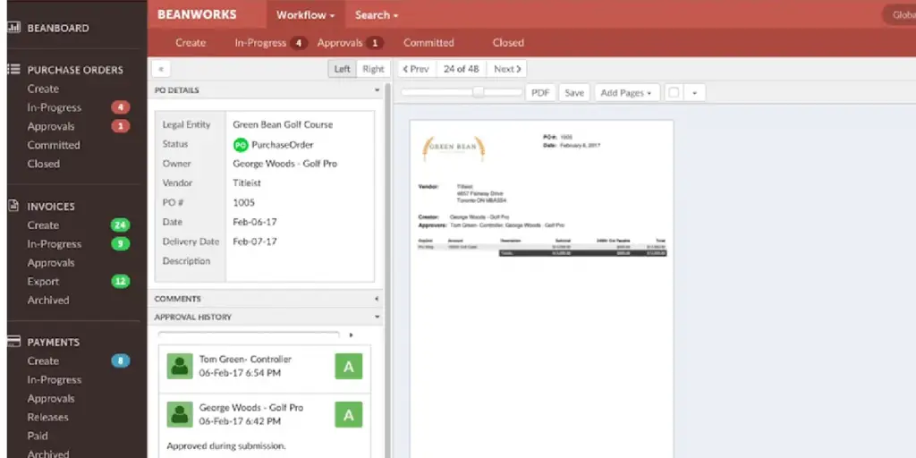 Overview of purchase order Beanworks