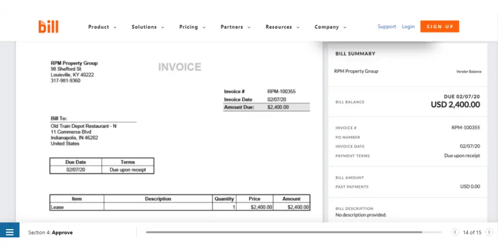 Invoicing Page of Bill.com