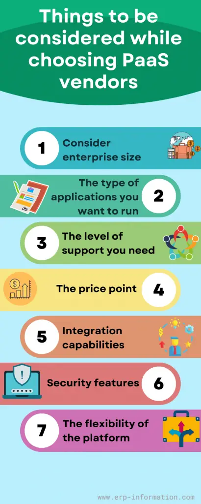 Infographic of Things to be Considered while Choosing PaaS Vendors