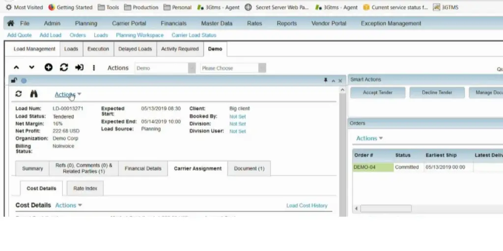 Overview Demo page of 3GTMS