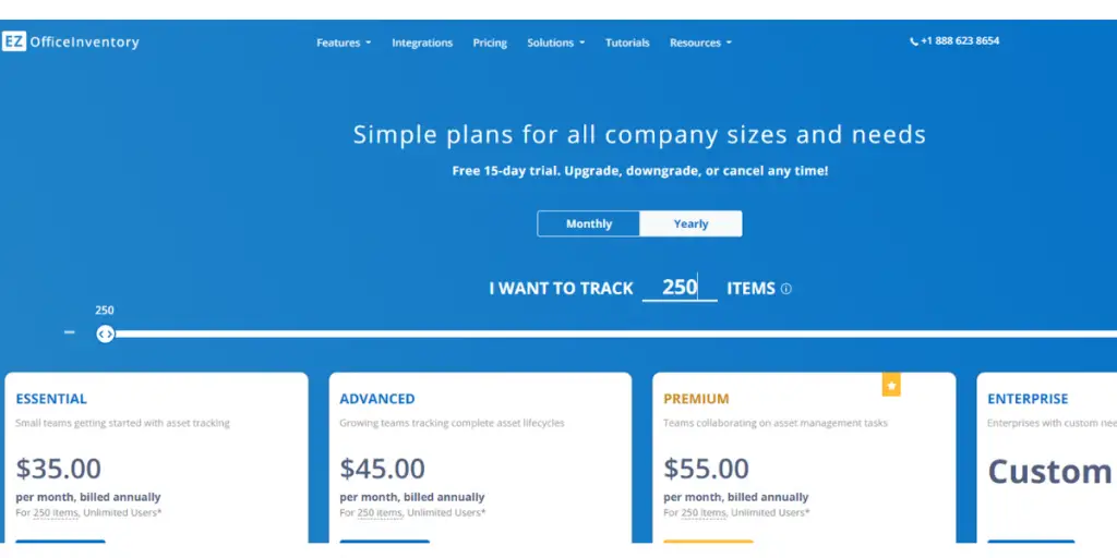 EZOfficeInventory Pricing