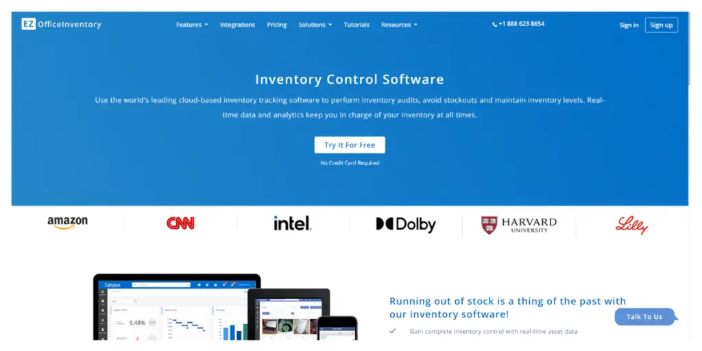 Webpage of EZOfficeInventory