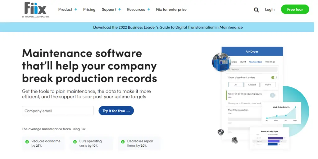 Webpage of Fiix