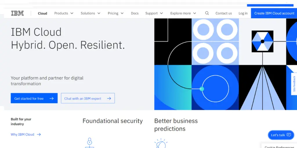 Webpage of IBM Cloud 