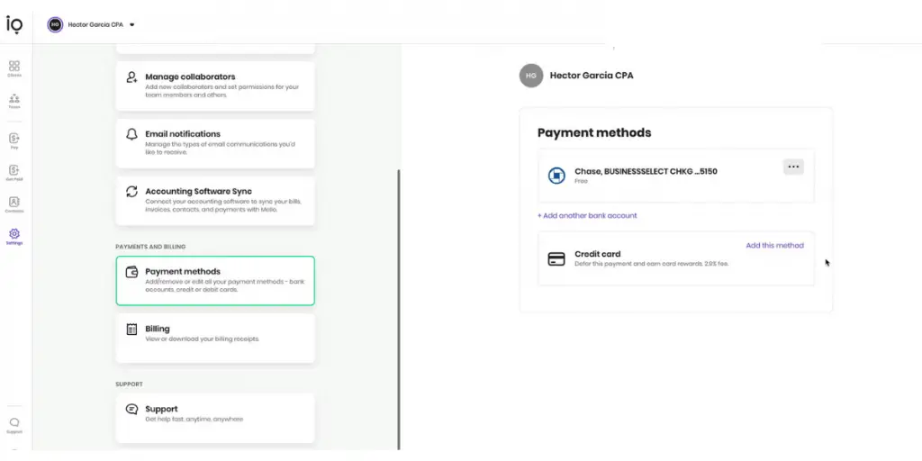 Payment Methods of Melio