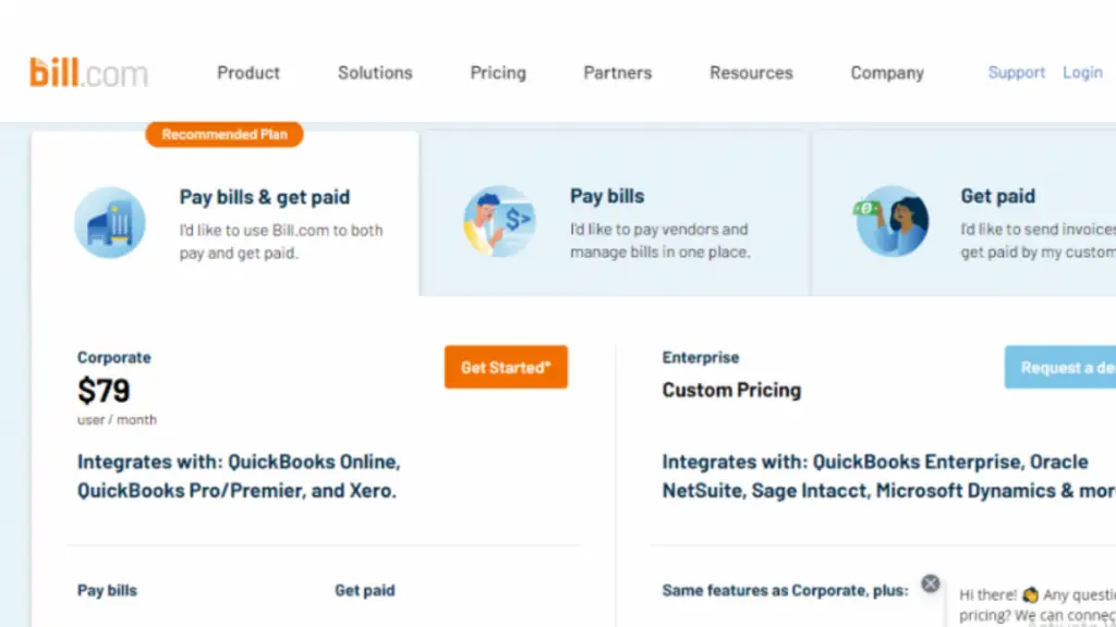 Pay Bills Pricing of Bill.com