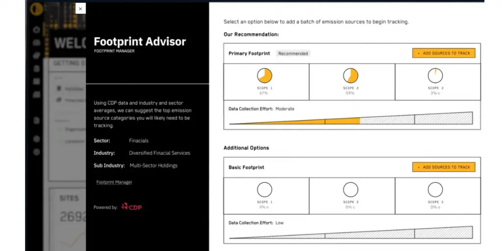 Footprint Advisor page of Persefoni