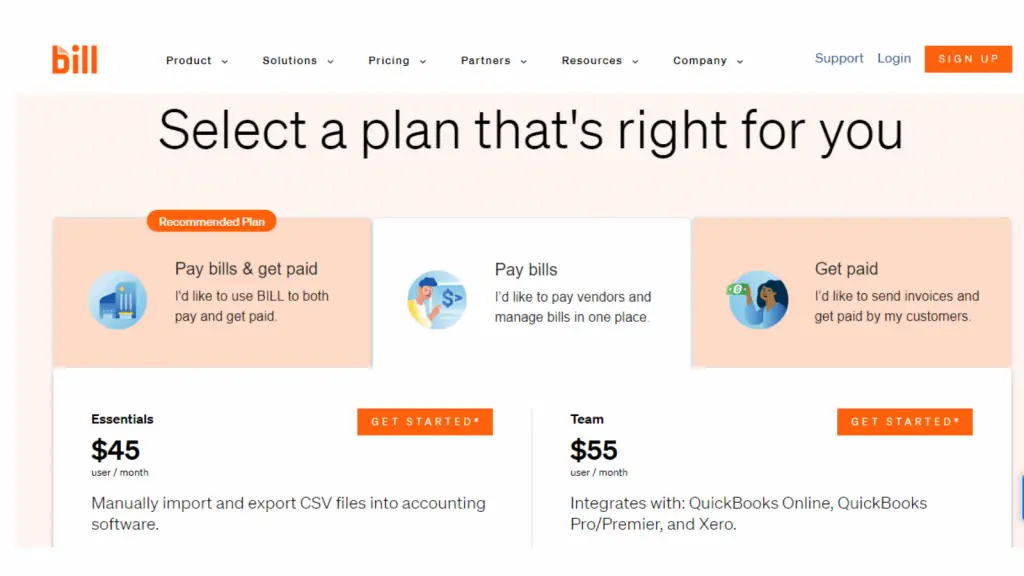 Pricing Sheet of bill.com