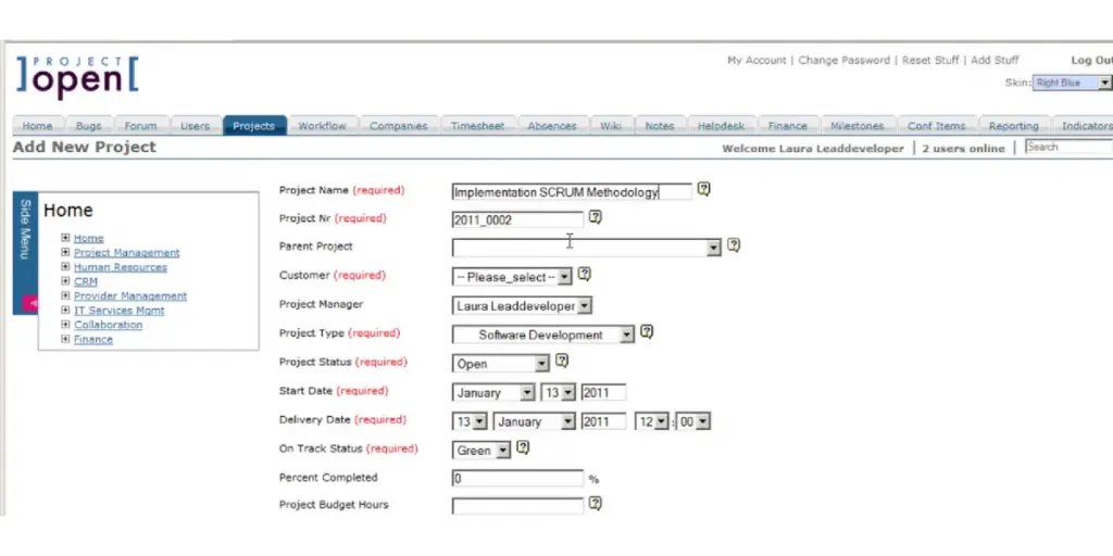 Adding New Project to Project Open