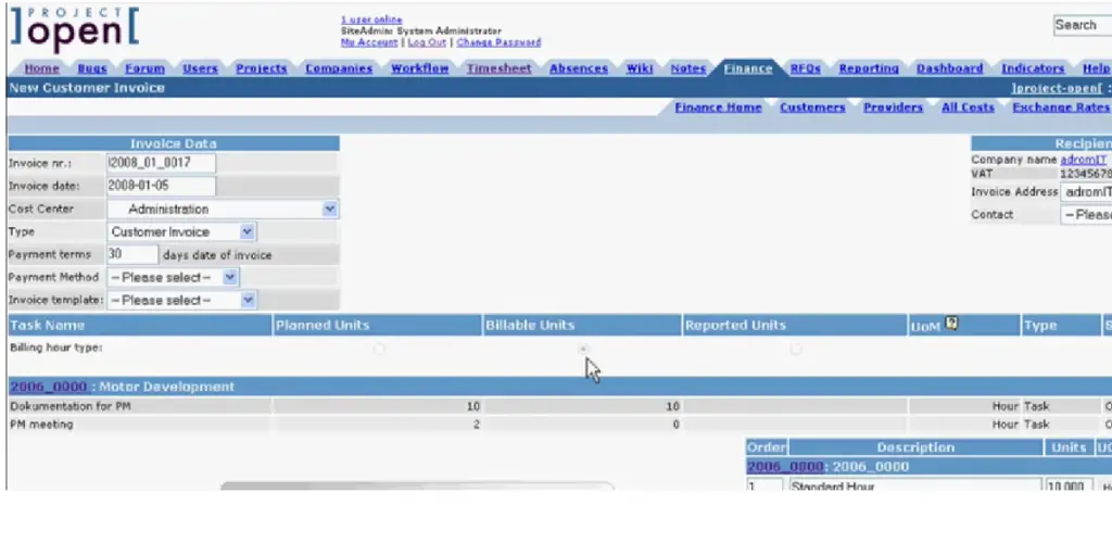 New Customer Invoice