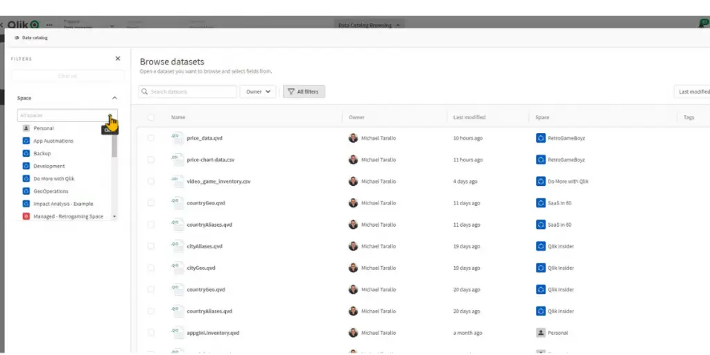 Browse datasets of Qlik