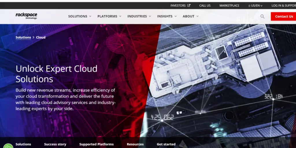 Webpage of Rackspace cloud