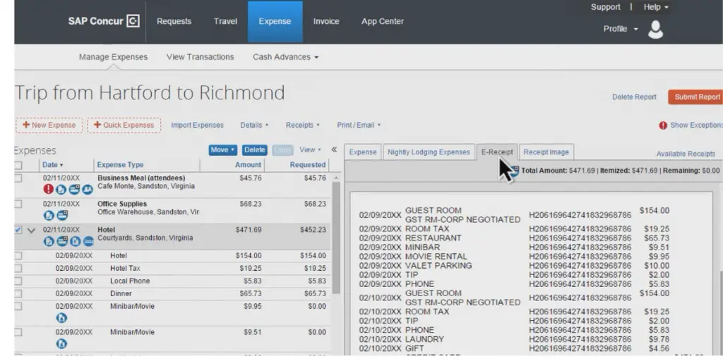 e-Receipt of  SAP Concur