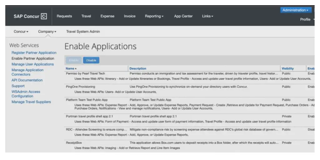 Enable Applications of  SAP Concur