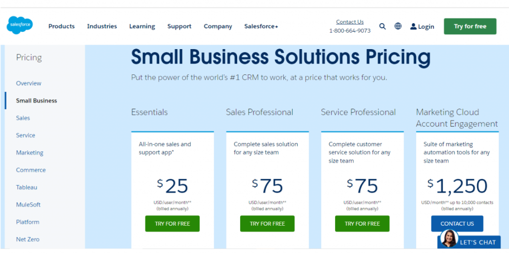 Small Business Pricing Plans for Salesforce